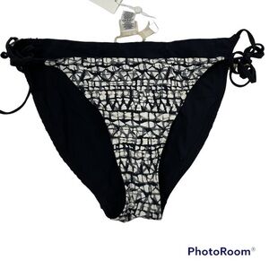 Tory Burch Black & White Patterned Tie-Side Bikini Bottoms